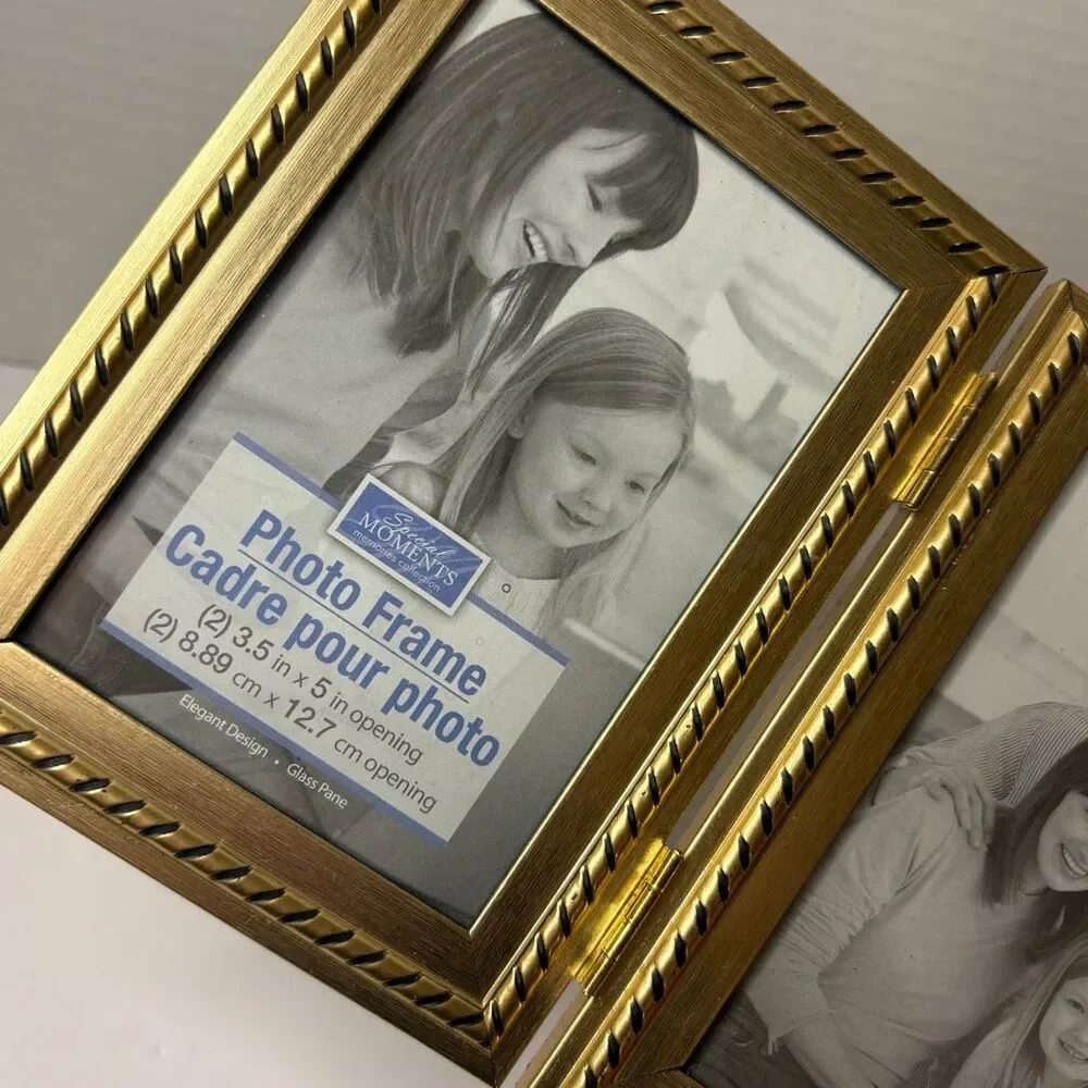 Special Moments Elegant Gold Tone Double Glass Pane Photo Frame 3.5 x 5 Pictures